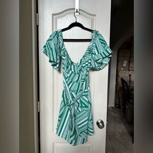 New York & Company Asymmetrical Dress in Green and White